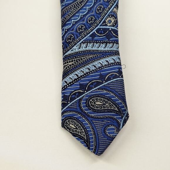 John W. Nordstrom Men's 100% Silk Tie Blue Designer Paisley Necktie - Picture 5 of 6
